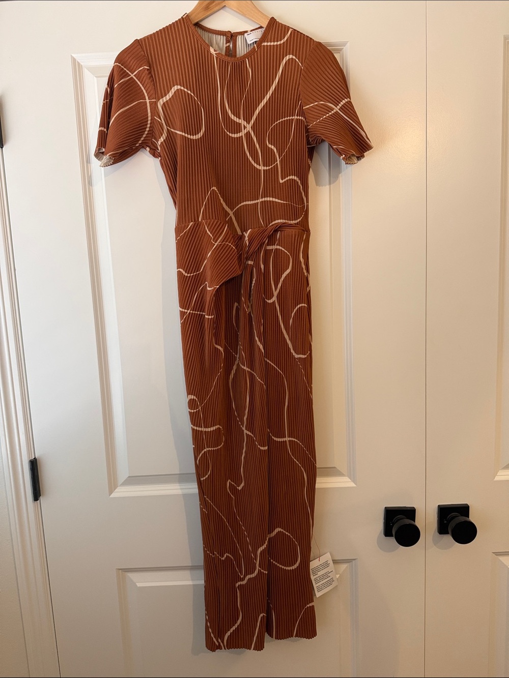 NWT ASOS Rust Orange Plisse Abstract Gathered Waist Maxi Dress 6
